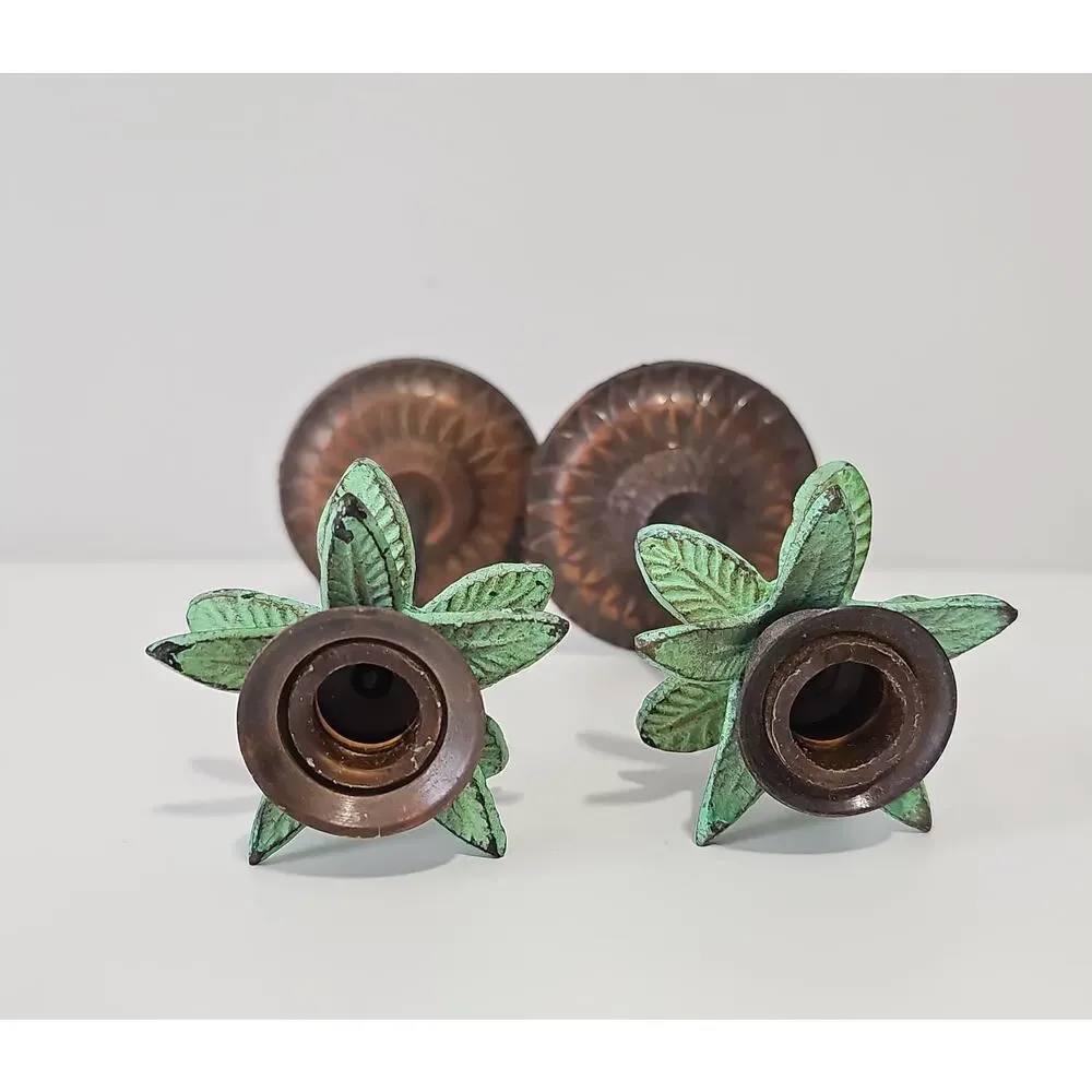 Palm Tree Candle Holders Set of 2 Metal Tropical Coastal Decor